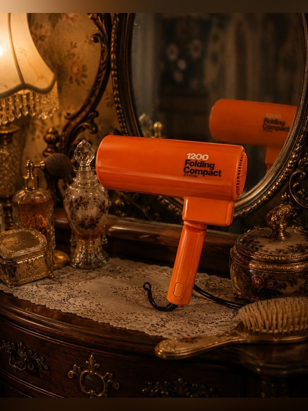 RETRO 1970’s Vintage Orange 1200 Power Compact Folding JCPenney Hair Dryer Works